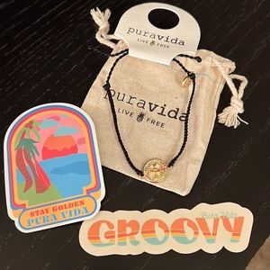 Pura Vida Black Yes/No/Maybe Spinning Arrow Charm Bracelet + 2 Stickers!